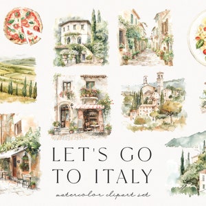 Let's go to Italy, watercolor summer clipart, travel, ancient roman, italian sceneries, italian street, scrapbooking, aesthetic, download image 6