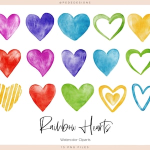 Clipart de corações de arco-íris, clipart aquarela, dia dos namorados, elementos de amor, dia dos namorados png, uso comercial, baixar