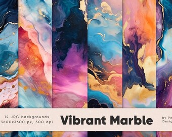 Papel Digital Vibrante de Mármore: Fundos Abstratos com Tinta Álcool (Download)