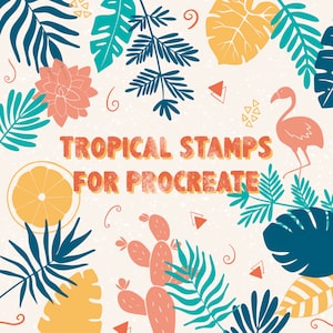 Tropische Stempel für Procreate, Stempelpinsel, Procreate Pack, Design Stempel, Ipad Stempel, Karte maiking, tropische Blätter, Flamingo, download