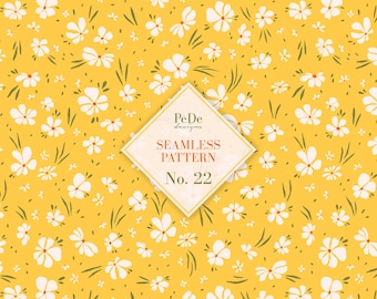 Seamless Pattern No. 22, floral background, yellow botanical pattern, hand painted flowers, custom fabric design, download