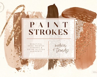 Paint Strokes Clip Art, paint brush clipart, acrylic paint, glitter confetti, paint strokes, natural colors, design elements, gold, download
