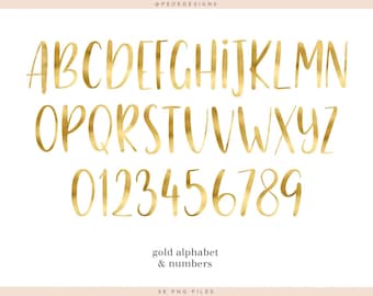 Gold foil alphabet clipart, gold foiled digital alphabet, letters clipart, gold upper case, golden numbers, download