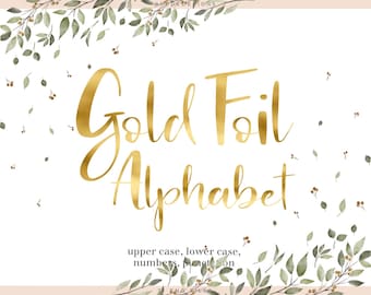 Gold Foil Alphabet Clipart, Numbers, Punctuation (Digital Download)