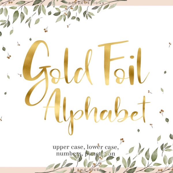 Goldfolie Alphabet Clipart, Goldfolie digitales Alphabet, Buchstaben Clipart, goldene Satzzeichen, goldene Zahlen, download