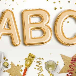 Gold Folienballon Buchstaben ClipArt, Folienballon Alphabet, Party, Feier, Geburtstag, Großbuchstaben, goldene Zahlen, download