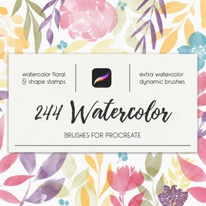 244 Watercolor Brushes For Procreate, stamp brushes, procreate pack, floral brushes, dynamic brushes, foliage, ipad stamps, download