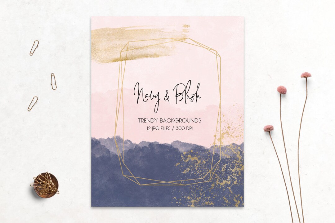 Navy & Blush Trendy Backgrounds Gold Foil Watercolor Etsy