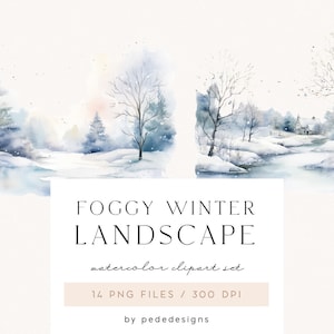 Mistig winterlandschap, aquarel winterlandschap, winter illustraties, winter illustratie, bos, winter png-afbeeldingen, download