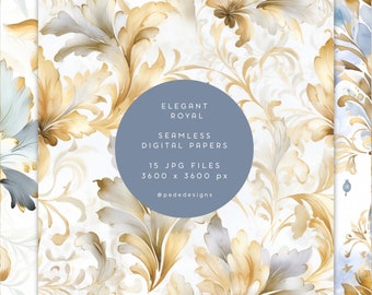 Gold Damask Digital Paper: Elegant Floral Patterns (Digital Download)