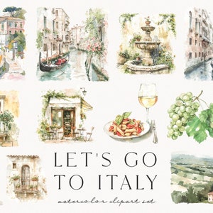 Let's go to Italy, watercolor summer clipart, travel, ancient roman, italian sceneries, italian street, scrapbooking, aesthetic, download zdjęcie 2