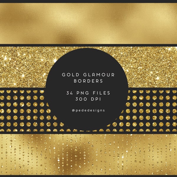 Gold strips clipart, gold glamour borders, sparkly glitter, gold foil, gold design elements, png overlays, glam sparkle, luxury, download