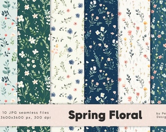 Frühlings digitaler Papier Pack, Aquarell Blumen Muster, nahtloses digitales Papier, winzige Blumen, florale Textilmuster, Download