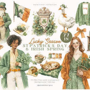 Clipart de acuarela de la temporada de la suerte / Ilustraciones del Día de San Patricio / Pegatinas PNG de primavera irlandesa / Descarga digital
