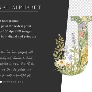 May include: Floral alphabet letter J made of watercolor flowers and greenery on a transparent background. The letter is approximately 2100-2800 pixels wide.