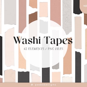Washi Tapes Clip Art, digitale elementen, PNG-bestand, GoodNotes-stickers, digitale planner, plakboek, ponsband, beeldende kunst, ambachtelijke tape, download
