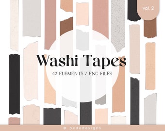 Washi Tapes Clip Art, digital elements, PNG File, GoodNotes stickers, digital planner, scrapbook, paper tape, fine art, craft tape, download