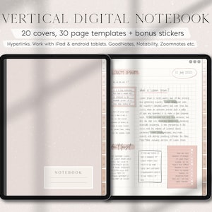 Digital Notebook, digital notes, GoodNotes, Notability, GoodNotes template, iPad notebook, 20 covers, Cornell journal, stickers, download
