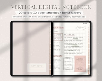 Digital Notebook, digital notes, GoodNotes, Notability, GoodNotes template, iPad notebook, 20 covers, Cornell journal, stickers, download