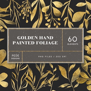 Gouden aquarel gebladerte, gouden illustraties, glitterbladeren, gouden bladeren, ontwerpelementen, botanische png, gouden takken, sprankelend, downloaden