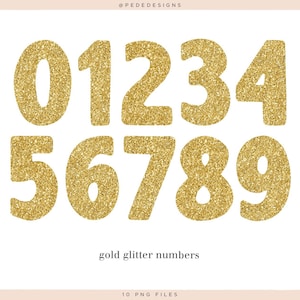 Clipart numeri glitter oro, numeri digitali glitter oro, clipart dorati, numeri metallici, elementi dorati, download