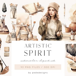 Artistieke geest, aquarelschilder clipart, hobby clipart, vrije tijd png-afbeeldingen, kleurstalen, beeldhouwster, penselen clipart, download