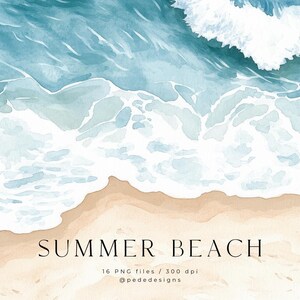 Summer Beach Illustration, landscape, watercolor view clipart, travel graphics, summer clipart, ocean, summer beach, beach sand, download