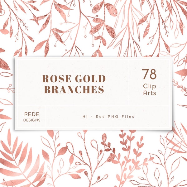 Branches d'or rose, clipart or rose, feuilles de paillettes, feuille d'or rose, éléments de conception, png botanique, feuilles d'or rose, téléchargement
