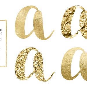 Gold alphabet clip art, 4 elegant styles, gold foil, gold glitter, lower case, golden foil cliparts, luxury, download image 2