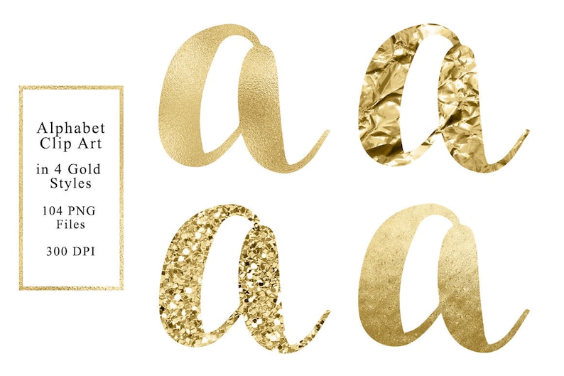 Gold alphabet clip art, 4 elegant styles, gold foil, gold glitter, lower case, golden foil cliparts, luxury, download image 2