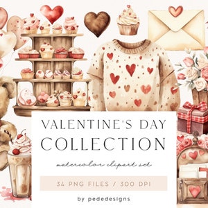 Clipart di San Valentino ad acquerello, clipart romantica ad acquerello, rosso, grafica png d'amore, clipart di matrimonio, palloncini ad acquerello, download