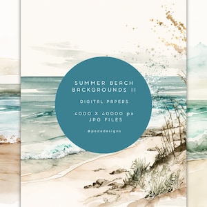 Sfondi spiaggia estate acquerello, carta digitale spiaggia, matrimonio sulla spiaggia, sfondo per inviti, estetica, onde dell'oceano, download