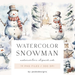 Aquarel sneeuwpop, aquarel winters tafereel, winter clipart, kerstillustratie, kerstavond, winterafbeeldingen, sneeuwpop png, download
