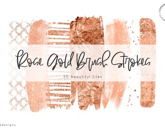 Rose Gold Brush Strokes Clip Art, metallic brush stroke clipart, foil, sparkly confetti, pattern, png format, design elements, download