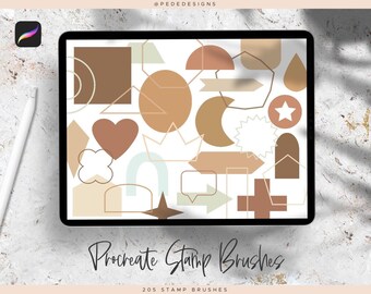 Shapes Stamp Brushes for Procreate, geometric stamps, solid and outline forms, geometric shapes, stamp brush set, ipad brushes, download