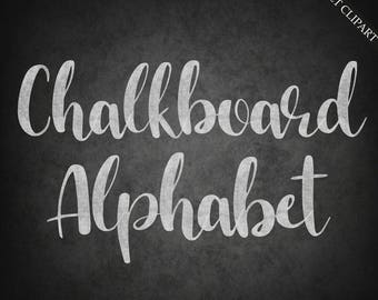 Chalkboard alphabet clipart, digital chalk font clipart, digital alphabet, chalk clipart, upper case, lower case, download