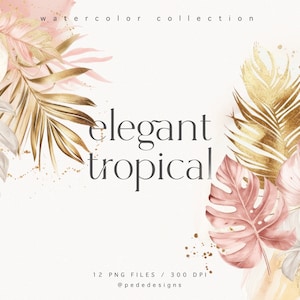 Elegant Tropisch, Aquarell Clipart, exotische Cliparts, tropische Blumengesteck, Hochzeit, Goldfolie, Sommer png, Monstera Blätter, Download