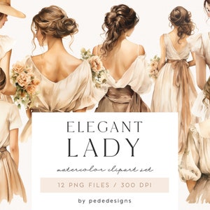 Elegant Lady, watercolor clipart, watercolor vintage, vintage lady, vintage woman, scrapbook, junk journal, paper crafts, download