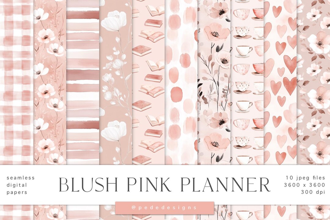 Blush Pink Floral Digital Paper Pack: Seamless Planner Patterns ...