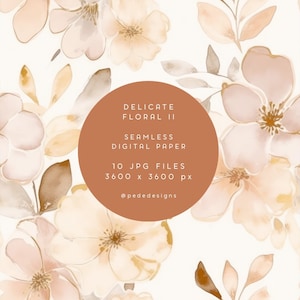 Papel digital floral de acuarela, patrón floral de acuarela, papel digital transparente, delicado y romántico, rubor rosa, beige, gris, descargar