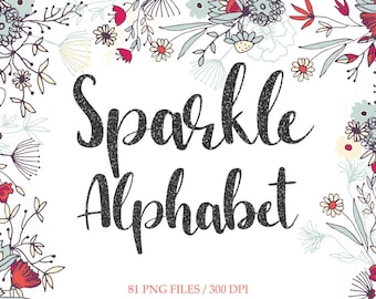 Black glitter alphabet clipart, black digital letters, black sparkle alphabet, fancy lettering, glitter font, download