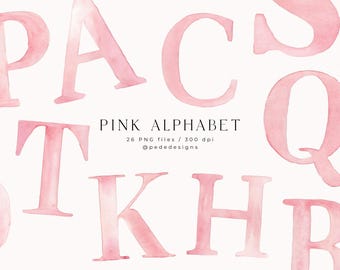 Watercolor Pink Alphabet Clipart – Hand Painted Serif Letters PNG | A-Z Monogram Set | Feminine Branding Graphics | Baby Girl Graphics