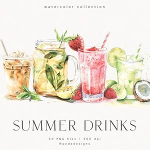 Clipart Summer Drinks Collection, clipart per feste, clipart carrello bar, bevande analcoliche, cocktail nuziali, clipart di bevande, download
