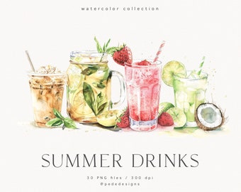 Summer Drinks Collection clipart, party clipart, bar cart clipart, non-alcohol drinks, wedding cocktails, beverage clipart, download