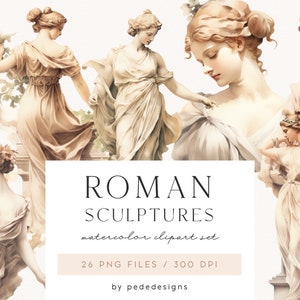 Romeinse sculpturen clipart, aquarel vintage clipart, aquarel vintage, antieke clipart, oude stijl, Romeinse beelden, junk journal, download