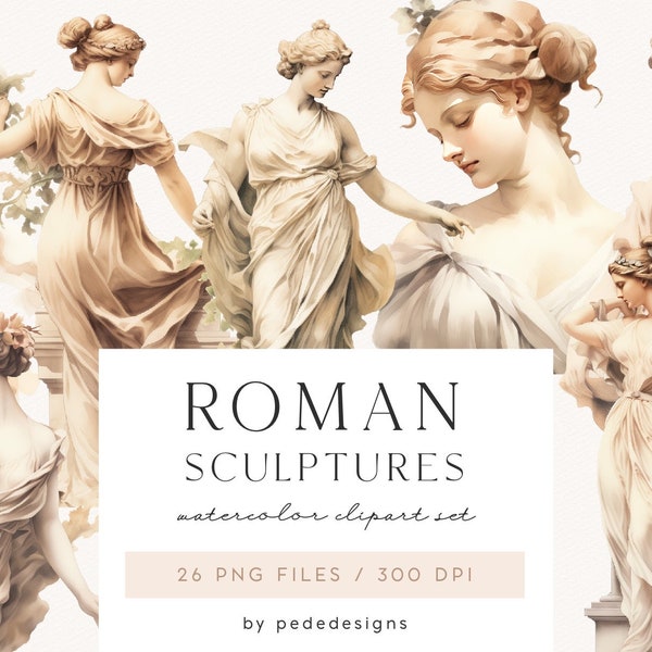 Römische Skulpturen Clipart, Aquarell Vintage Clipart, Aquarell Vintage, antike Clipart, alten Stil, römische Statuen, Junk Journal, download
