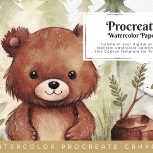 Carta per acquerello per procreare, modello di tela "Tommy Bear", carta per procreare, texture artistica ad acquerello, texture realistica, download