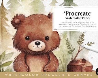 Watercolor Paper for Procreate, "Tommy Bear" canvas template, procreate paper, watercolor art texture, realistic texture, download