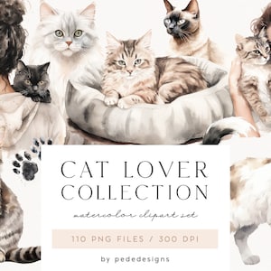 Clipart amateur de chat, clipart aquarelle pour animaux de compagnie, clipart jolie fille, races de chats, chats aquarelles, graphiques png animaux, images d'animaux de compagnie, téléchargement