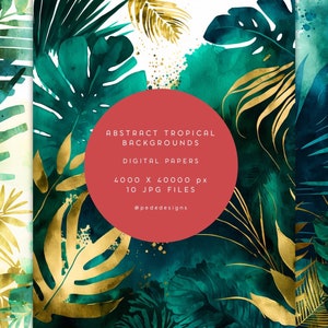 Abstrakte Tropische Hintergründe, digitales Papier, tropische Blätter, Aquarell, botanischer Hintergrund, Palmenblätter, Einladungspapier, Download